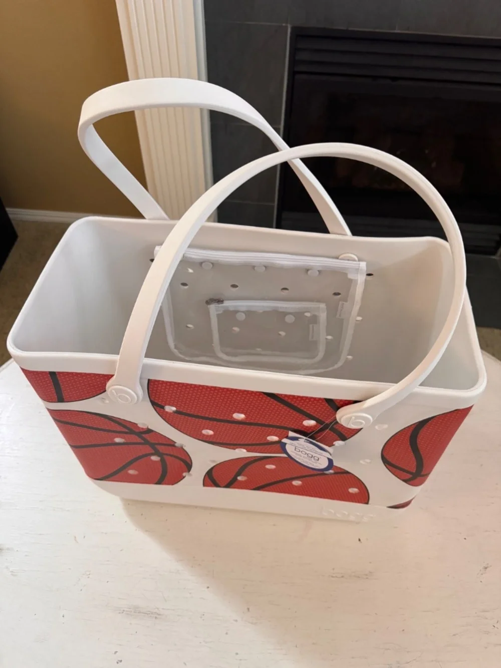 Bogg Bag Original Large Basketball Print Sports Tote White NWT